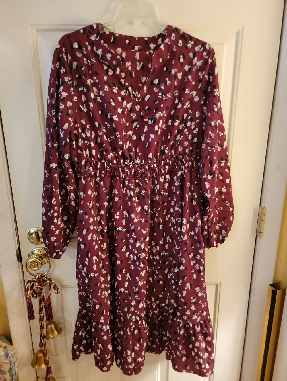 Maroon Floral Smocked Waist Dress - Brand Unspecified